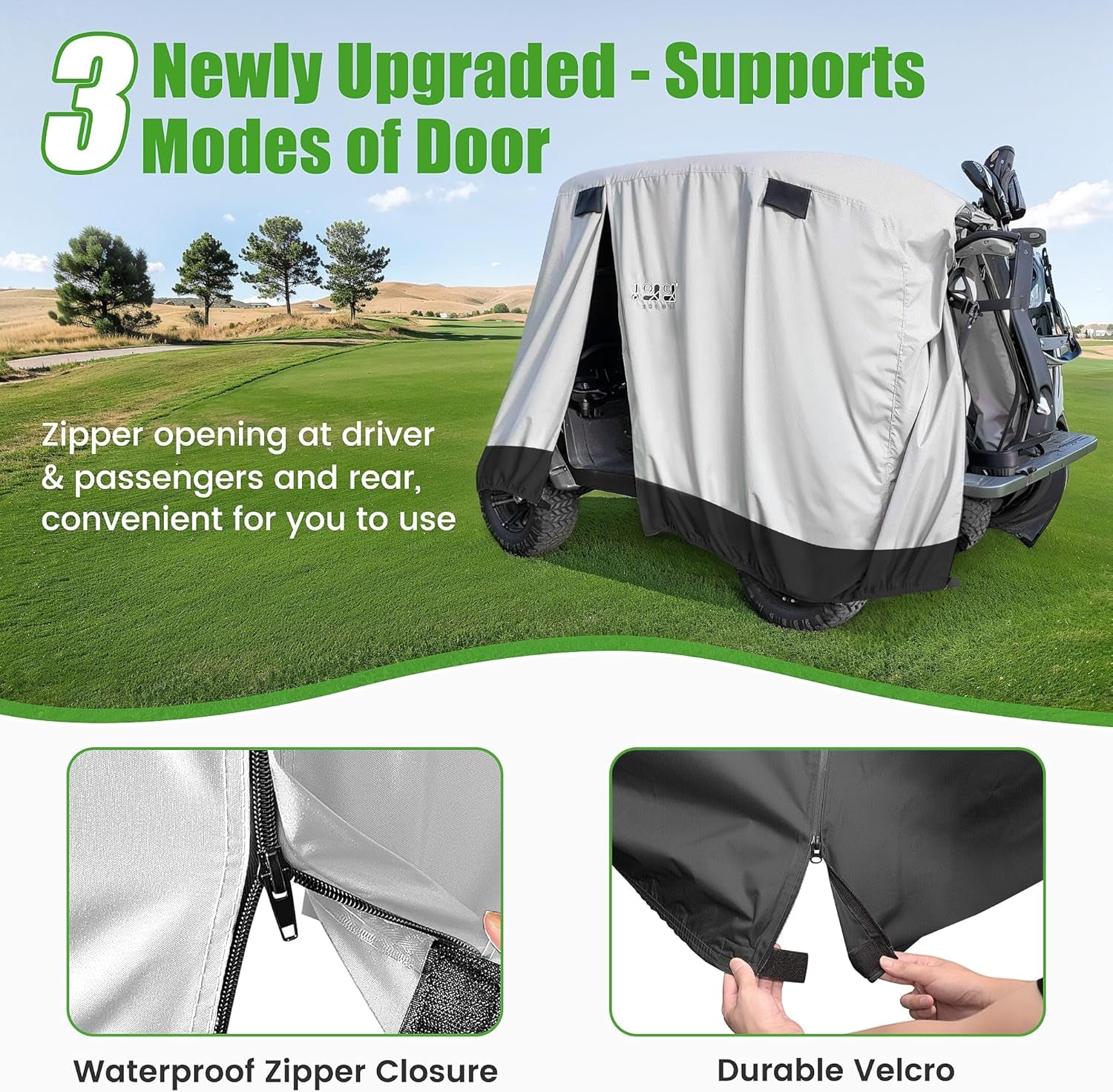 Waterproof Golf Cart Cover, Universal Fit for Yamaha, EZGO, Club Car & Honda, All-Weather 2/4/2+2 Passenger Protection with Three Zipper Doors