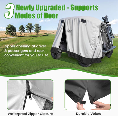 Waterproof Golf Cart Cover, Universal Fit for Yamaha, EZGO, Club Car & Honda, All-Weather 2/4/2+2 Passenger Protection with Three Zipper Doors